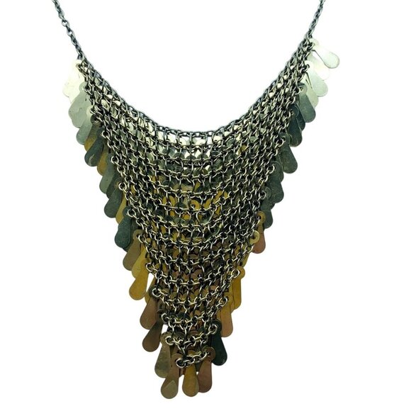 Abercrombie & Fitch Necklace Gold Tone Boho Layer Bib Drape Statement Piece - Picture 2 of 7